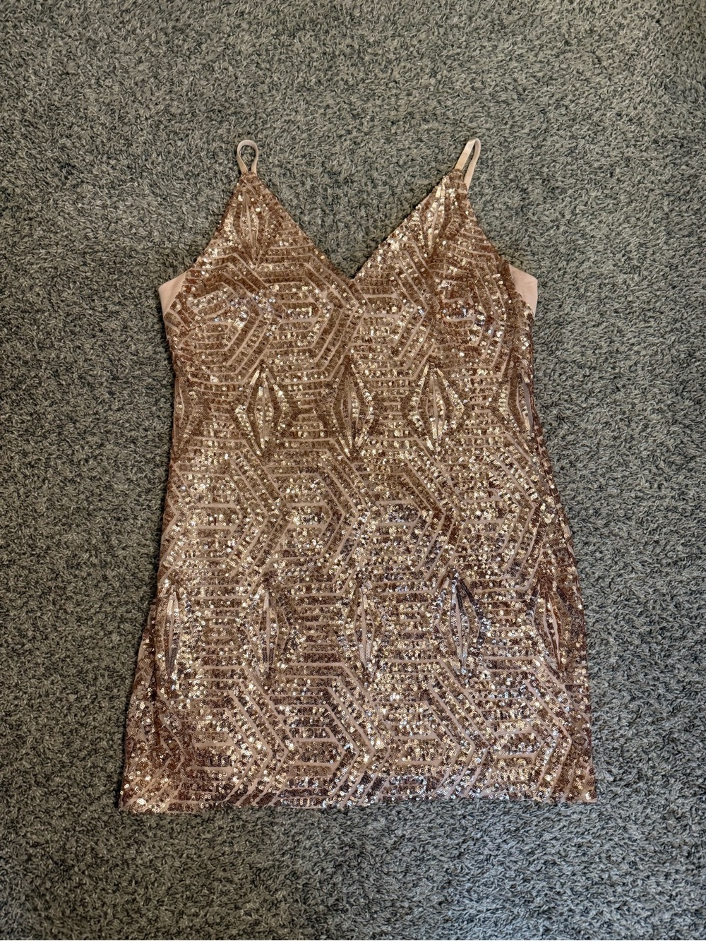 Sequin V-Neck Slip Dress in Rose Gold hoco/ homecoming